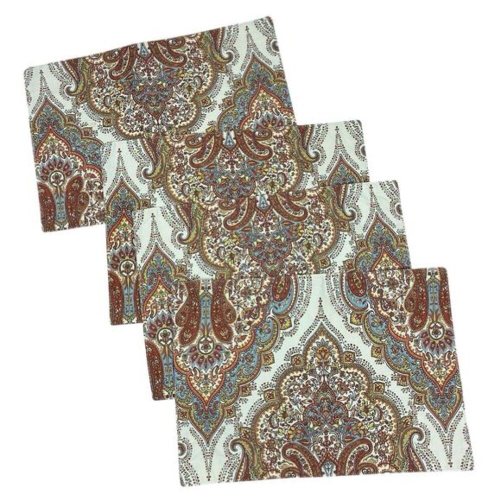 Tahari Paisley Place Mats Set of 4 Tan Moroccan Earthy Home Elegant Dining